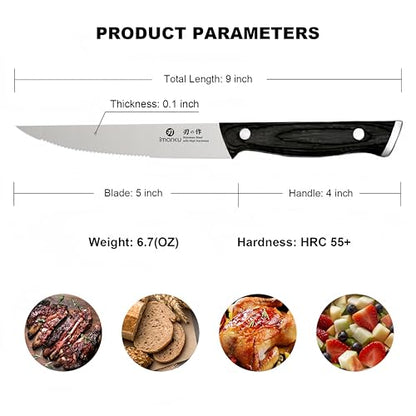imarku Japanese Steak Knives, Steak Knives Set of 8,Stainless Steel Serrated Steak Knife,Steak Knife with Pakkawood Ergonomic Handle,Gift for Men and Women - color: Silver Black