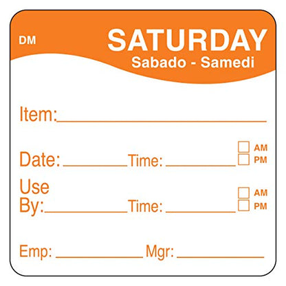DayMark Safety Systems - IT110053-6-SAT Day of the Week 2" x 2" Dissolvable Label, Saturday, Item/Date/Use By, (Roll of 250) - style: Saturday