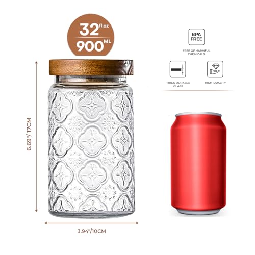 Adodeen 3-Pack 32oz Glass Jar With Airtight Lid,Kitchen Canisters For Countertop,Coffee Sugar Container Set,Pantry Glass Storage Containers For Flour,Candy,Loose Tea,Snack jar - color: Sunflower/Bigonia/Window-32oz