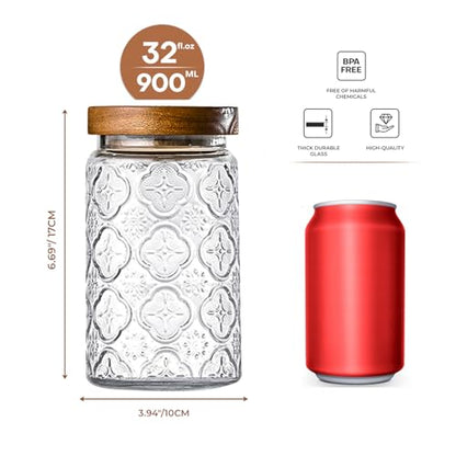 Adodeen 3-Pack 32oz Glass Jar With Airtight Lid,Kitchen Canisters For Countertop,Coffee Sugar Container Set,Pantry Glass Storage Containers For Flour,Candy,Loose Tea,Snack jar - color: Sunflower/Bigonia/Window-32oz