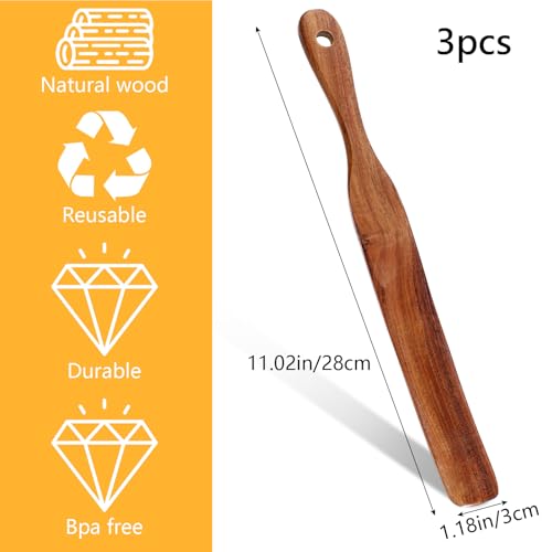 Skinny Wooden Spurtle for Sourdough Starter Spreading Baking Mixing Sourdough Spoon Stirring Stick Wood Bread Spatula Wood Flat Kitchen Utensils for Cooking Flat Spurtles Scraper Jar Spatula