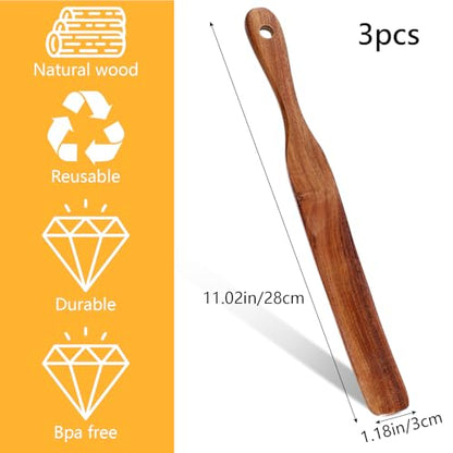 Skinny Wooden Spurtle for Sourdough Starter Spreading Baking Mixing Sourdough Spoon Stirring Stick Wood Bread Spatula Wood Flat Kitchen Utensils for Cooking Flat Spurtles Scraper Jar Spatula