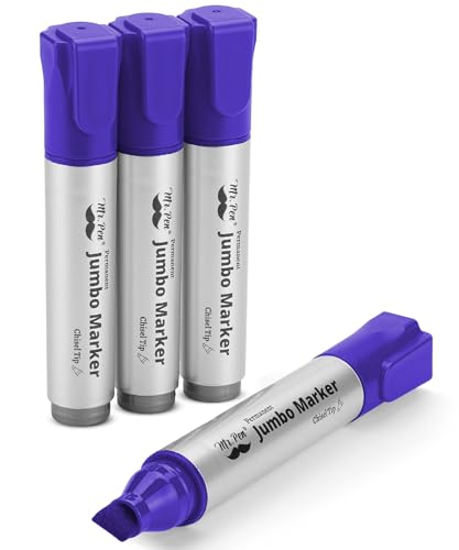 Mr. Pen- Jumbo Permanent Markers, 4 Pack, Purple, Chisel Tip, Wide Tip | Large, Thick Permanent Markers for Canvas, Posters Board, Fabric, Window, Glass, Wood, Waterproof, Quick Dry - color: Purple