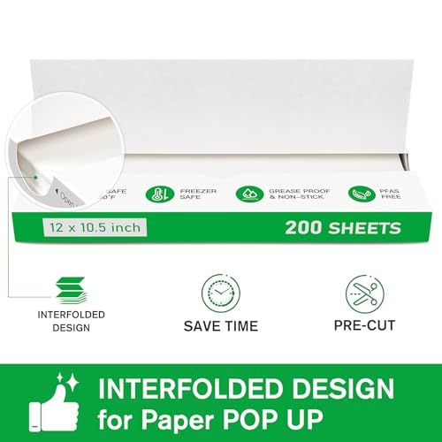 EcoDispose Precut POP UP Deli Paper Sheet Pack of 200, Interfolded Heavy Paper for Food Wrap and Serving (12" x 10-1/2", White） - color: White, size: 12“x10.5”inch
