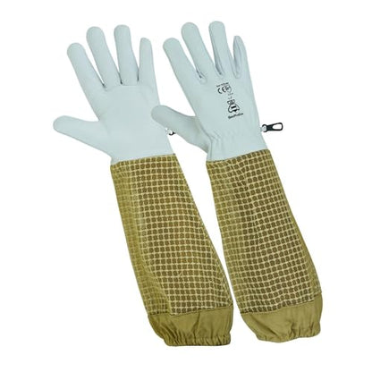BeeProGear Beekeeping Gloves Goatskin Leather – Sting-Resistant Protective Beekeeper Gloves with Long Canvas Sleeve