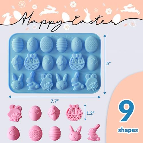 HKNMTT Easter Silicone Candy Mold 4-PACK 9 Shaped Egg Rabbit 72 Cavities Chocolate Mould Wax Melt Tray for Gummies Cupcake Decor Kids Holiday Gift Fudge Making Set - style: Easter - 4 PCS