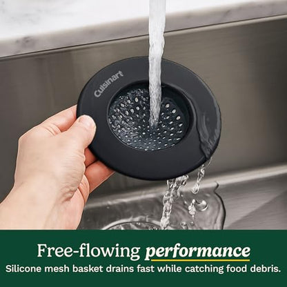 Cuisinart Sink Strainers- 2 Pack Kitchen Sink Drain Strainer & Food Catcher with Enamel-Coated Stainless Steel Rim and Silicone Base, Fits Standard 3.5" Drains, Outer Diameter 4.35", Scratch-Safe - color: Black