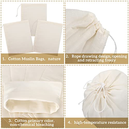 Boao 50 Pcs Cheese Cloth Tea Bags 6 x 8 inch for Straining Reusable Tea Filter Loose Empty Soup Spice Bags for Cooking Cold Brew Coffee Muslin Strainer