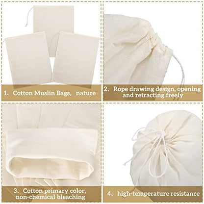 Boao 50 Pcs Cheese Cloth Tea Bags 6 x 8 inch for Straining Reusable Tea Filter Loose Empty Soup Spice Bags for Cooking Cold Brew Coffee Muslin Strainer