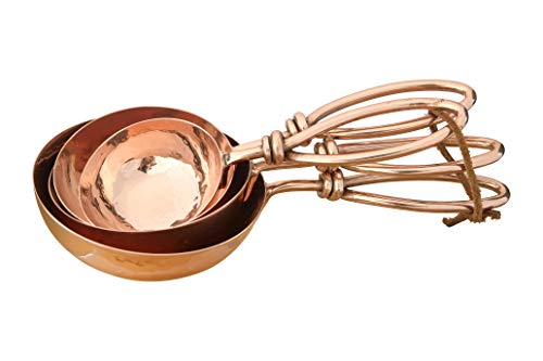 Creative Co-Op Hammered Stainless Steel Scoops with Leather Tie (Set of 4 Sizes) - color: Copper
