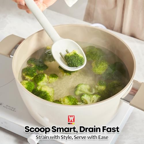 Wagensteiger Light Gray Versatile Slotted Spoon: Muti-Purpose Cooking Tool with Heat Resistant, Non-stick Cookware Safe, Skimmer for Deep Frying Cooking, BPA Free (11.02inch x 2.56inch) - size: 11.02inch x 2.56inch