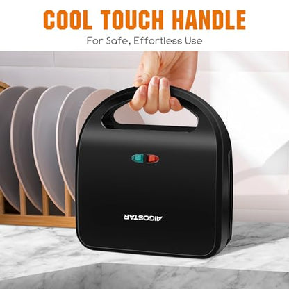Aigostar Sandwich Maker Panini Press Grill, 3 in 1 Waffle Maker with Removable Non-stick Plates, Electric Grilled Cheese Maker, Portable Cool Touch Handle, Led Indicator Lights & Easy to Clean, 750W - color: Black
