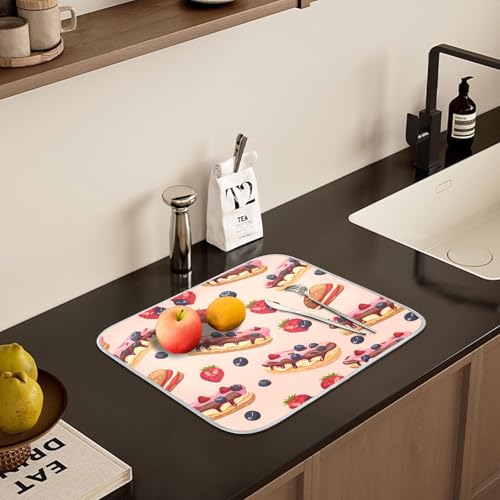 ALAZA Cheese Cake Blueberry Fruit Dish Drying Mats Absorbent Microfiber Drying Pad Kitchen Countertop Draining Mat 18 x 24 Inches - size: 18" x 24"