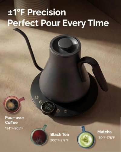 INTASTING Electric Kettle, Gooseneck Electric Kettle, ±1℉ Temperature Control, BPA-Free Stainless Steel Inner, Quick Heating, for Pour Over Coffee, Brew Tea, Boil Hot Water, 1500W/0.9L Dark Grey - color: Grey