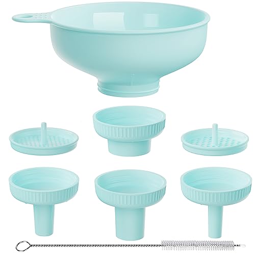 Wide Mouth Kitchen Funnel, Pisol Food Grade Plastic Canning Funnel with 4 Sizes Spouts for Filling and Regular Mason Jars, Spray Dropper Oil Bottle Jug Spices Shampoo Powder Oats Sauce LightGreen