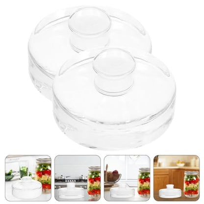 2 Pcs Fermentation Glass Weights for Wide Mouth Jars - Pickle Bottles with Sealing Lids for Efficient Fermenting - Durable, Transparent Fermenting Lids and Weights for Sauerkraut, Kimchi