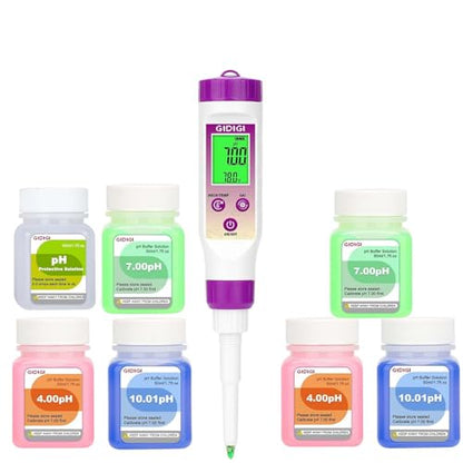 pH Meter Food Digital Electronic pH Tester for Fermentation 6 * 50ml pH Buffer Calibration Solution Kits Hot Sauce Food Tester Probe for Cheese Sourdough pH Temperature pH Test Strips for Acidity