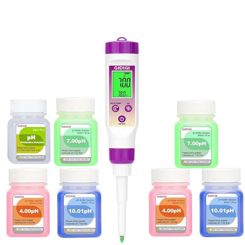 pH Meter Food Digital Electronic pH Tester for Fermentation 6 * 50ml pH Buffer Calibration Solution Kits Hot Sauce Food Tester Probe for Cheese Sourdough pH Temperature pH Test Strips for Acidity