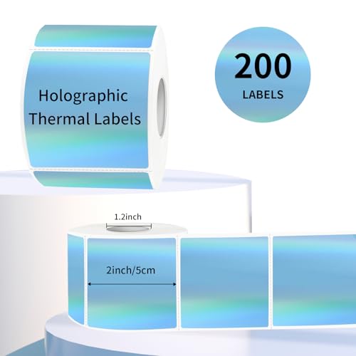 2" x 2" Square Thermal Labels Stickers, Holographic Thermal Stickers Labels, Waterproof Glitter Direct Thermals Label for Small Business, DIY Design- Holographic Blue - color: Holographic Blue, size: 2 X 2