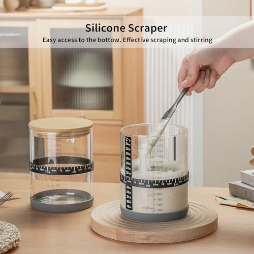 Sourdough Starter Jar,50oz Wide-Mouth with Non-slip silicone rubber Bottom Sourdough Starter Kit,Date Marked Feeding Band, Thermometer, Cloth Cover & Bamboo Lid, Reusable Sourdough Bread Baking