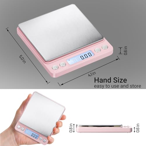 Fuzion Digital Scale .01 Gram Accuracy, 500g Mini Food Scales for Small Jewelry, Gold, Herb, Spice - Weight Gram and Oz - color: Pink