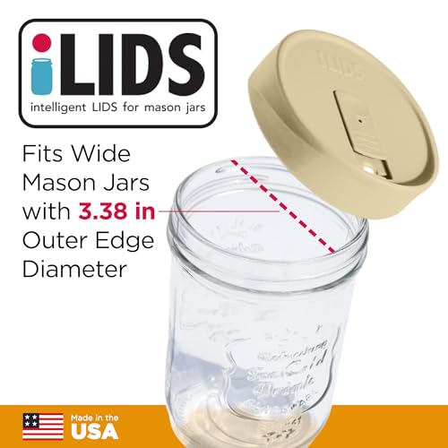 Wide-Mouth Mason Jar Drink Lid - USA Made, BPA-Free, Spill-Resistant for Coffee, Cold Brew & Iced Tea - Fits 3 3/8 in Ball & Kerr Wide Mouth - Pack of 2 - color: Butter