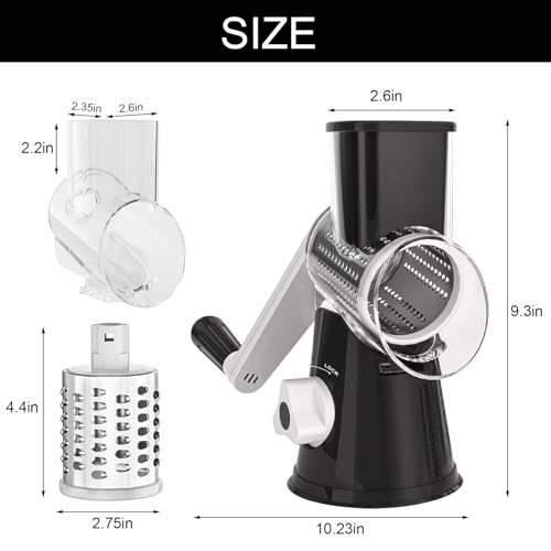 Cambom Rotary Cheese Grater Hand Crank Cheese Shredder for Fresh Cheese, Vegetable, Nuts,Non-slip Suction Base, Five Blades, Black - color: Black, size: 5 BLADES
