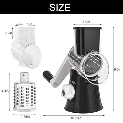 Cambom Rotary Cheese Grater Hand Crank Cheese Shredder for Fresh Cheese, Vegetable, Nuts,Non-slip Suction Base, Five Blades, Black - color: Black, size: 5 BLADES