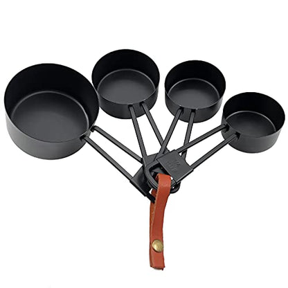 9PCS Black Stainless Steel Measuring Cups and Spoons Set, Heavy Duty Measuring Cup Set - color: Black-9pcs