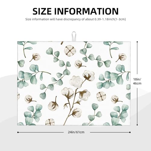 Green Plants Dish Drying Mat for Kitchen Counter Spring Summer Leaves Cotton Plant Microfiber Absorbent Dish Draining Reusable Washable Foldable Extra Large 18"x24" - color: Eucalyptus Leaves Cotton Plant