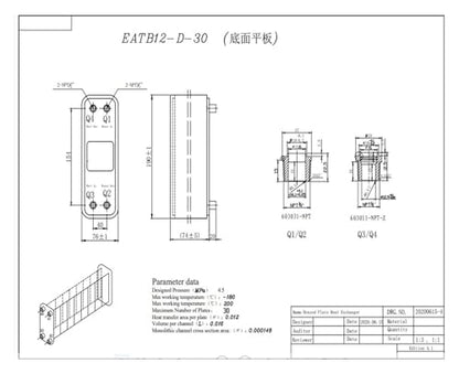Brazed Plate Heat Exchanger, 30 Plates Wort Chiller,Max 4.5 MPa,316 Stainless Steel Material