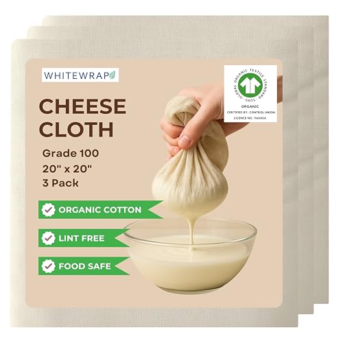 Cheesecloth Grade 100 Hemmed Edges – 100% Unbleached Cotton Fine Mesh Nut Milk Bag, Reusable Straining Cloth for Cheese Making, Yogurt, Juicing, Cooking & Crafts – 3 Pack 20x20 Inch - size: Grade 100 Pack of 3