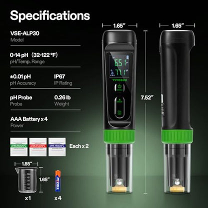 VIVOSUN Aerolab Digital pH Meter Kit ±0.01 High Accuracy, Waterproof pH Tester Pen with Replaceable Probe, LCD Display, Auto Temperature Compensation, Calibration Powder for Hydroponics, Gardening