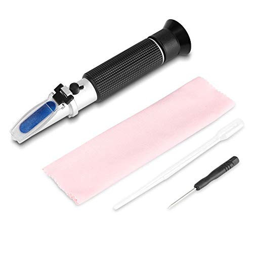 Alcohol Refractometer 0-80%, Aluminum, with ATC, Alcohol Content Measurement Tool Tester Includes Screwdriver, Dropper, Cloth, Case, 8.07 Inch