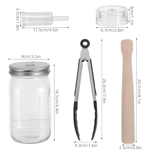 Kichvoe 1 Set Fermenting Weights, Wide Mouth Mason Jar Fermentation Kit with Wood Muddler Lids Glass Weights Airlocks for Home Fermenting Pickling Sauerkraut Cucumber