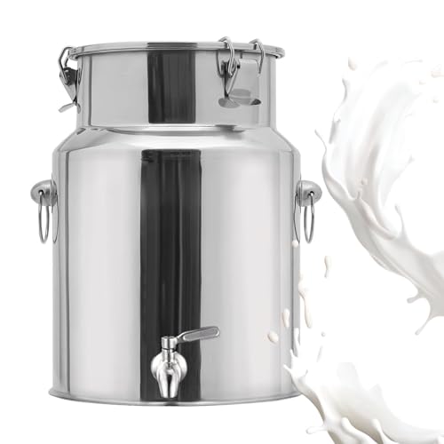 304 Stainless Steel Milk Can 1gal 2 3 4 5 10gal with Spigot &Lid, Beverage Drink Dispenser & Portable Water Jug, Heavy Duty Airtight Liquid Storage Bucket for Wine Oil(No Spigot,9L/2.38Gal) - color: No Spigot, size: 9L/2.38Gal