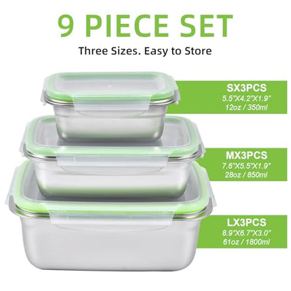 UPTRUST Stainless Steel Food Storage Containers | Leak Proof & Airtight Lids | Set of 9 Containers, Dishwasher & Freezer Safe - size: Set of 9 Containers