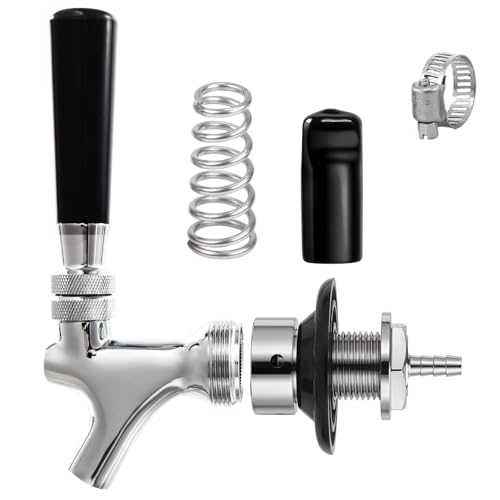 Beer Tap Faucet 1-1/2'' Shank 1/4" Nipple Shank Self-Closing Draft Faucet Kit Craft Rustproof Plated Stainless Core 2’’ 1/4 Barb Homebrew Leak-Proof Keg Tap + Cover - size: 2" Shank
