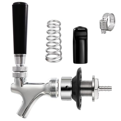 Beer Tap Faucet 1-1/2'' Shank 1/4" Nipple Shank Self-Closing Draft Faucet Kit Craft Rustproof Plated Stainless Core 2’’ 1/4 Barb Homebrew Leak-Proof Keg Tap + Cover - size: 2" Shank