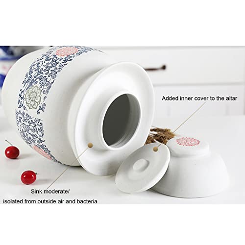 ZHOUXIAO White Pickle Jar Ceramic Jar with Lid,Large Floral Pattern Traditional Chinese Fermentation Kit Crock with Water Seal Airlock Lid, Fermentation Jar for Kimchi,Kombuc 4KG