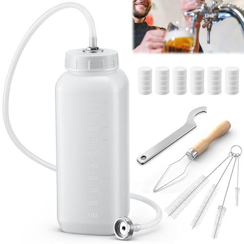 Kegerator Cleaning Kit, Beer Line Cleaner with 30 Cleaning Tablets, Keg Cleaner Kit - Metal Coupler Hose, Squeeze Bottle, Wrench, Detailed Instructions & Brewage Tap Brush, Beer Line Clean