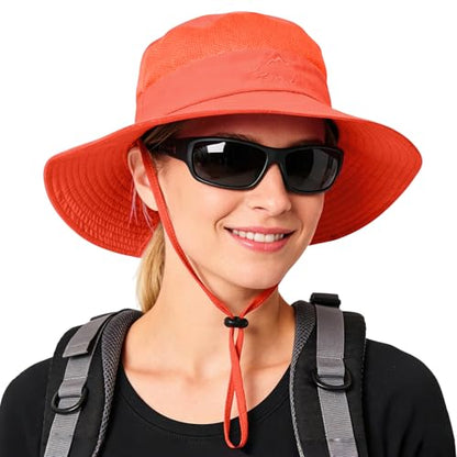 Sun Hats for Men Women Fishing Hat UPF 50+ Breathable Wide Brim Summer UV Protection Hat - color: Orange