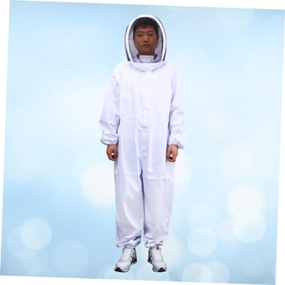 MERRYHAPY XXL Size Beekeeping Suit Full Body Anti- Suit with Veil Hood White Professional Keeper
