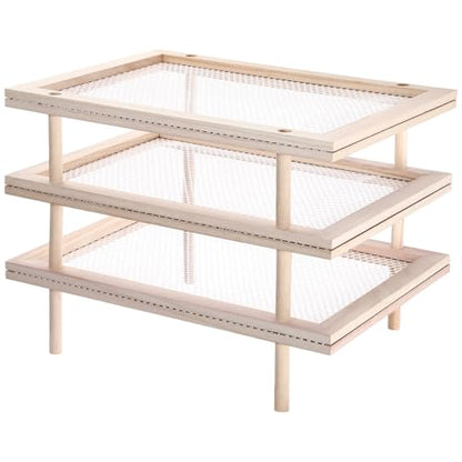 3 Set Large Pasta Drying Rack 12.6" x 16.5" Stackable Herb Dryer Rack with Mesh Wooden Flower Drying Storage for Pasta Herb Seed Flower Dryer Cook Gift Homesteading Essentials