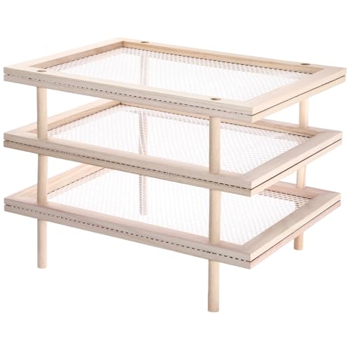 3 Set Large Pasta Drying Rack 12.6" x 16.5" Stackable Herb Dryer Rack with Mesh Wooden Flower Drying Storage for Pasta Herb Seed Flower Dryer Cook Gift Homesteading Essentials