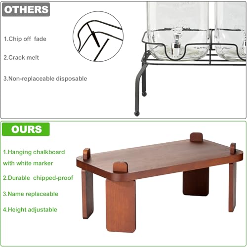 2PCS Large Drink Dispensers for Parties,Glass Beverage Dispenser with Wood Stand,Lemonade Drink Dispenser with Stainless Steel Spigot for Fridge,Water, Juice,Punch,Cocktails,Ice Tea & Sun Tea