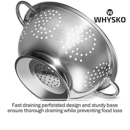 Whysko 3 Pack Stainless Steel Colanders with Handles - 5 Qt, 3 Qt, 1 Qt - Durable Colander for Kitchen Strainers and Colanders Set - Ideal Metal Colander for Pasta, Vegetables, Food Prep