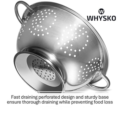 Whysko 3 Pack Stainless Steel Colanders with Handles - 5 Qt, 3 Qt, 1 Qt - Durable Colander for Kitchen Strainers and Colanders Set - Ideal Metal Colander for Pasta, Vegetables, Food Prep
