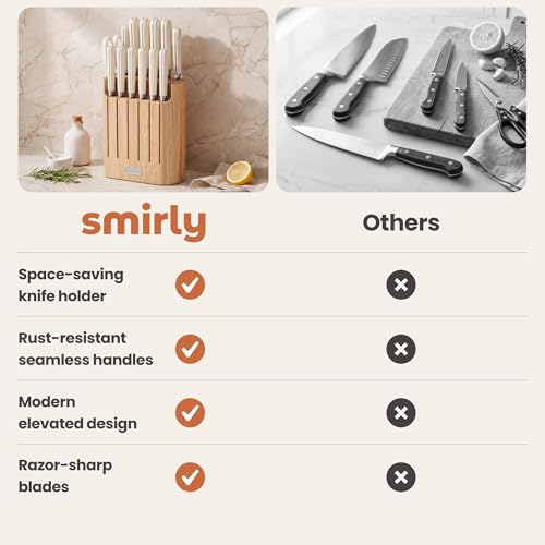 SMIRLY 14-Piece Kitchen Knife Set with Magnetic Block, High Carbon Stainless Steel Chef Knives, Ultra Sharp, Dishwasher Safe, Cream White - color: Cream White