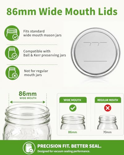 36Pcs Wide Mouth Canning Lids, 86mm Food Grade Mason Jar Lids, 100% Fit Airtight Lids for Ball and Kerr Preserving Jars - size: 36 Lids for Wide Mouth Jar
